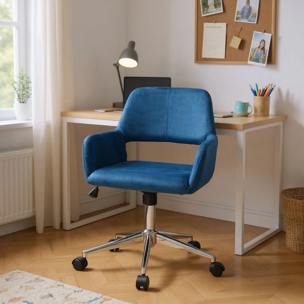 

Modern Mid Back Office Chair with Comfy Velvet Fabric, Swivel Computer Desk Chair with Armrest and Hollow Back Design