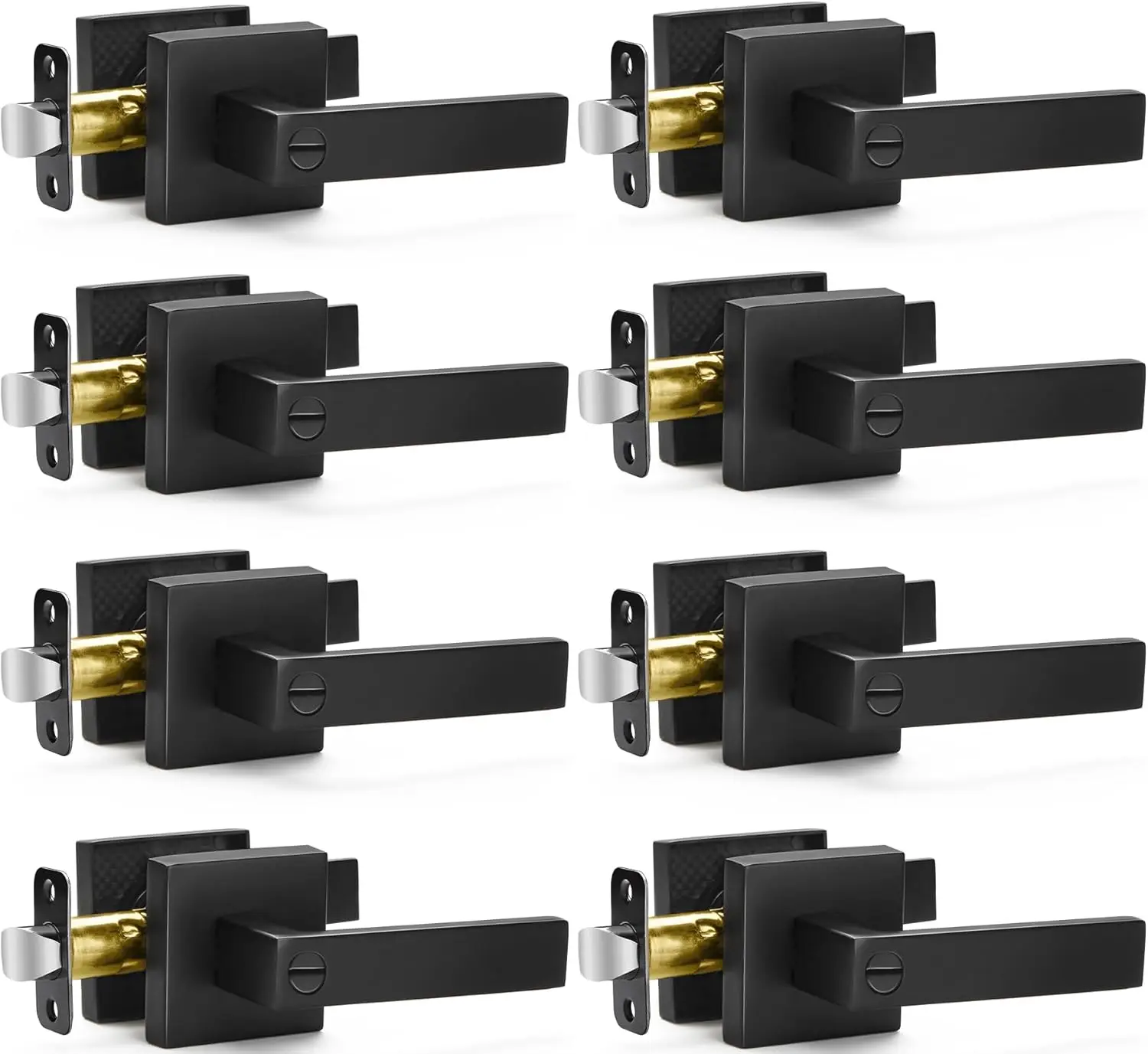 

Набор из 8 матовых черных дверных ручек с функцией приватности, прочные бесключевые ручки для спальни и ванной комнаты