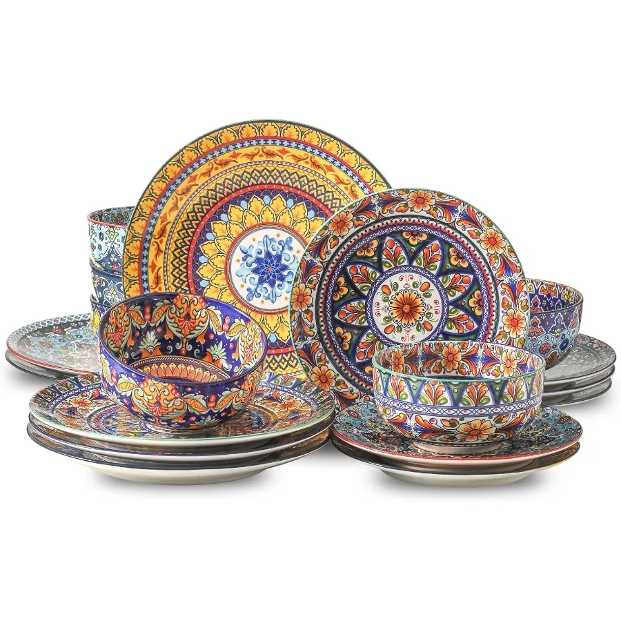 

Наборы кухонной посуды из 18 предметов, сервисные на 6 тарелок и мисок в богемном стиле, керамический винтажный набор посуды, набор посуды Scratc