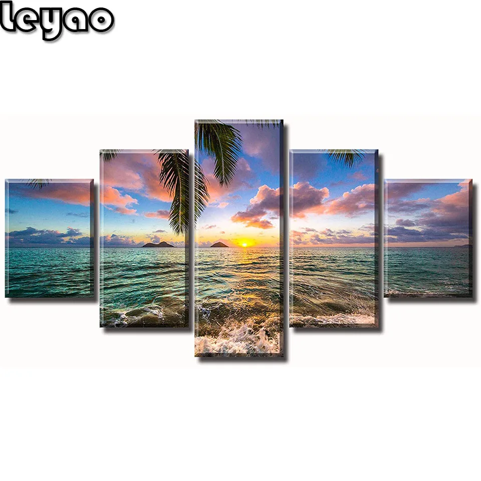 Beach Dusk Seascape Landscape 5 piece Diy Diamond Painting Set of 5 Full Diamond Mosaic Embroidery Cross Stitch Kits Home Decor