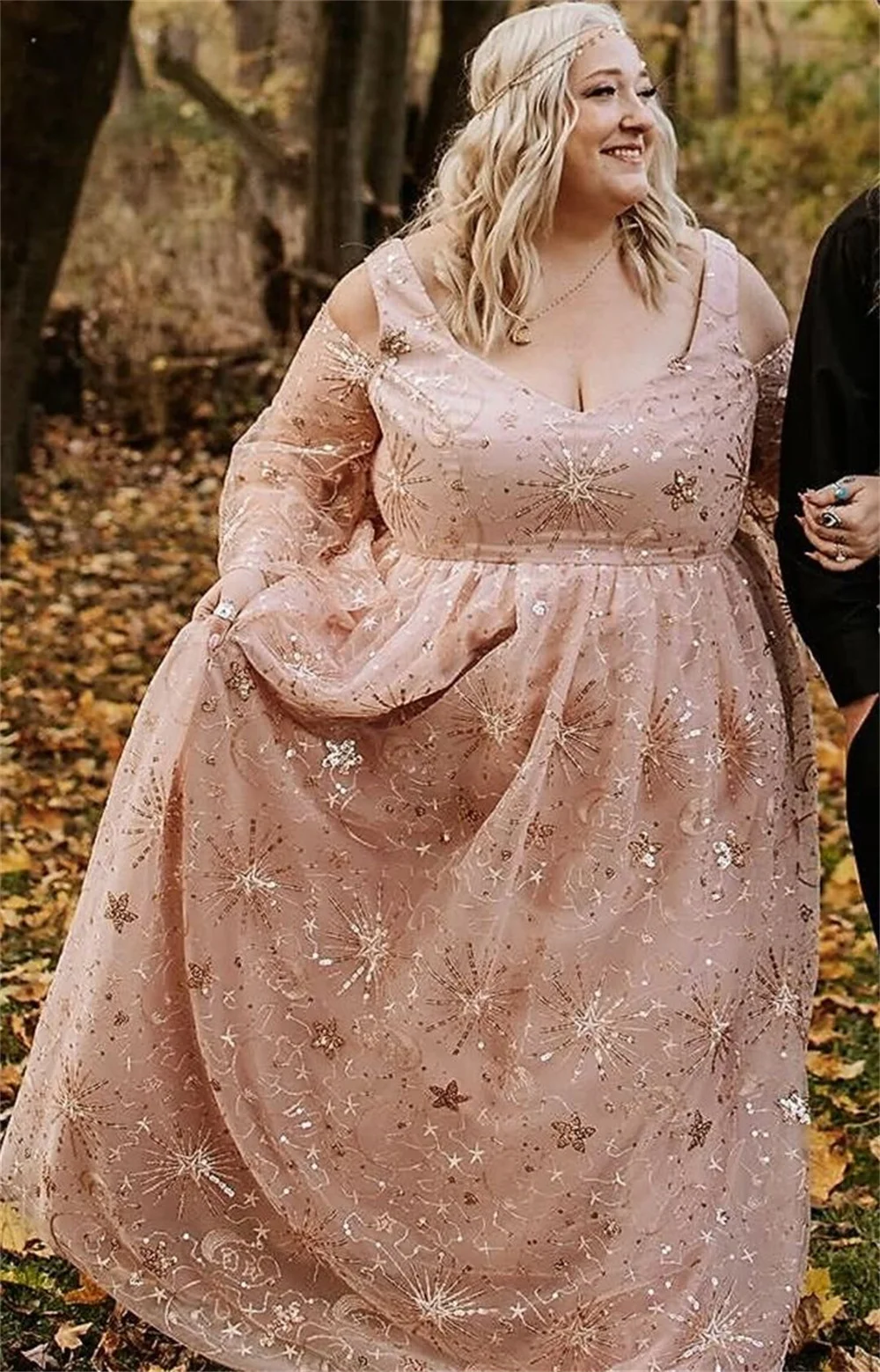 Sansa Lace Appliques فساتين السهرة Pink Plus Size Tulle A-line Vestidos De Noche Elegant Long Sleeves Floor-Length Prom Dresses