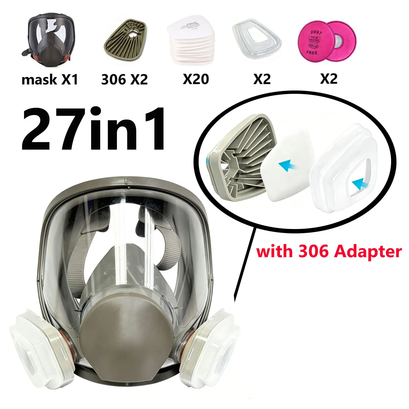 6800 Full Face Respirator with 306 Filter Adapter, Upgraded Design Vs Traditional 6001CN, Against Dust, Organic Vapors