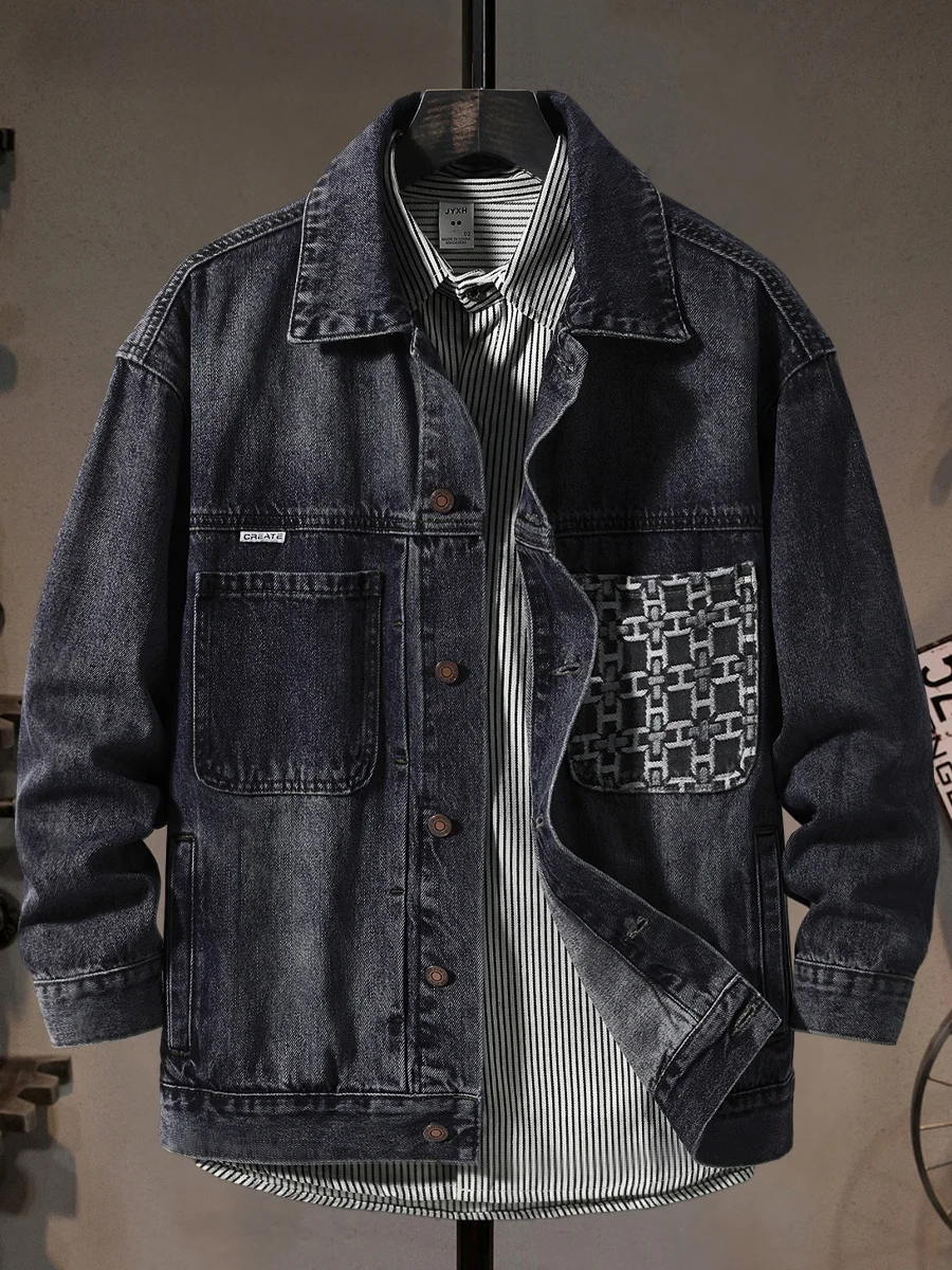 

Bla Casual Denim Jaet Men's American Heavyweight Waed Collar Outdoor Leisure Coat Trendy Workwear Youth Outdoor Casual ...