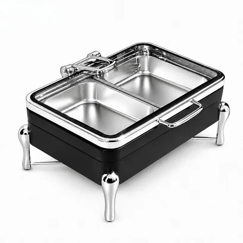 for Stainless Steel Insulation Pot Luxury Black Buffet Display Tray with Hydraulic Cover Large Capacity Catering