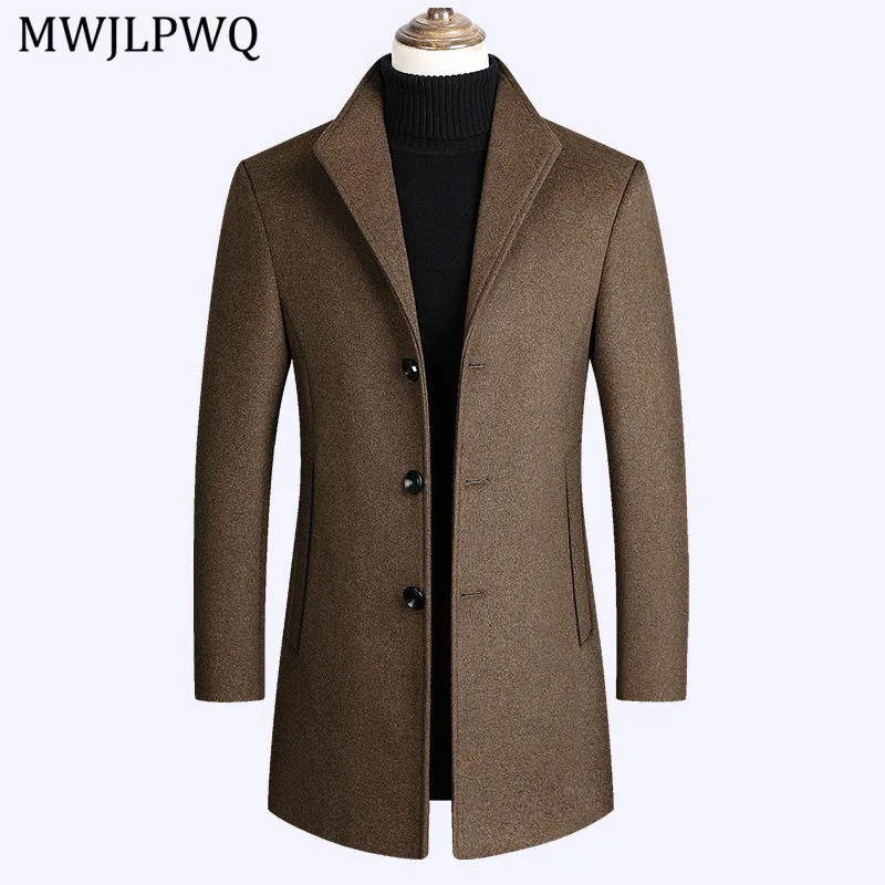 

MWJLPWQ 2025 Autumn Winter New Men's Wool Blazer Lapel Single Breasted Solid Color Casual Mid-length Suit Woolen Coat New 11335