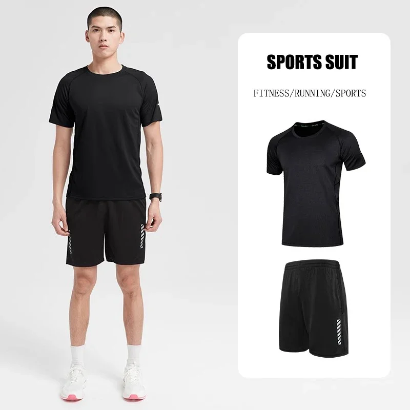 

Sportswear set, men's running short-sleeved shirts, shorts, ice silk quick-drying clothes, basketball and badminton suits
