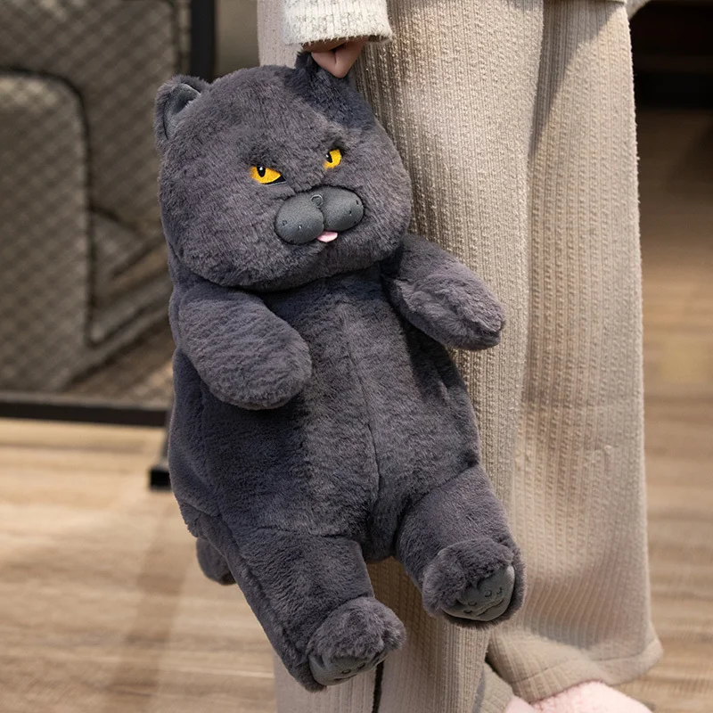 Furry Plush Soft British Shorthair Cat Plush Toy Stuffed Drak Blue Grey Lazy Fat Cat Hug Toy for Kids Birthday Gift Boyfriend