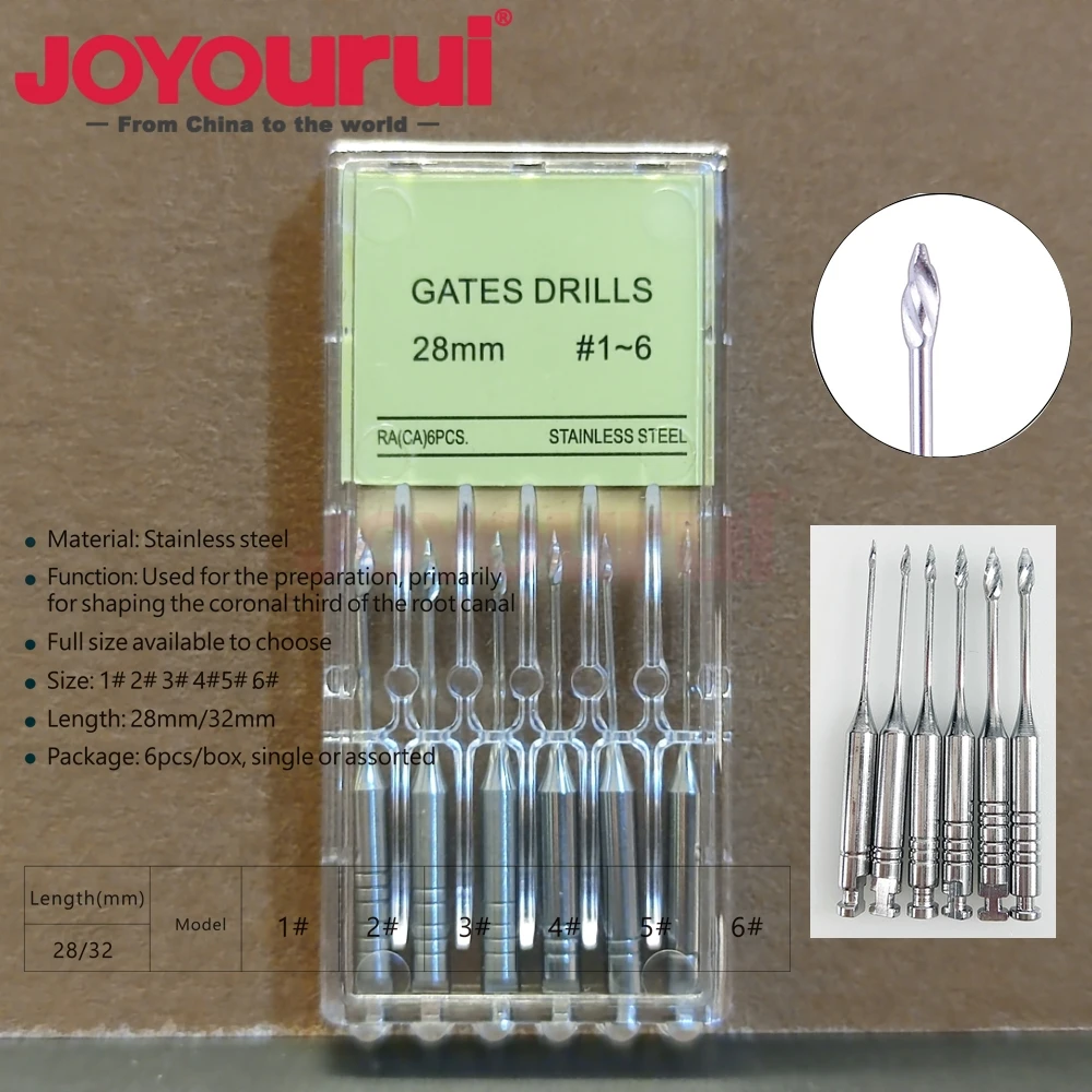 6Pcs/Box Dental Gates Drill Peeso Reamers Engine Use Endodontic Glidden Rotary 28mm/32mm #1-6 Stainless Steel Endo Files Dentist