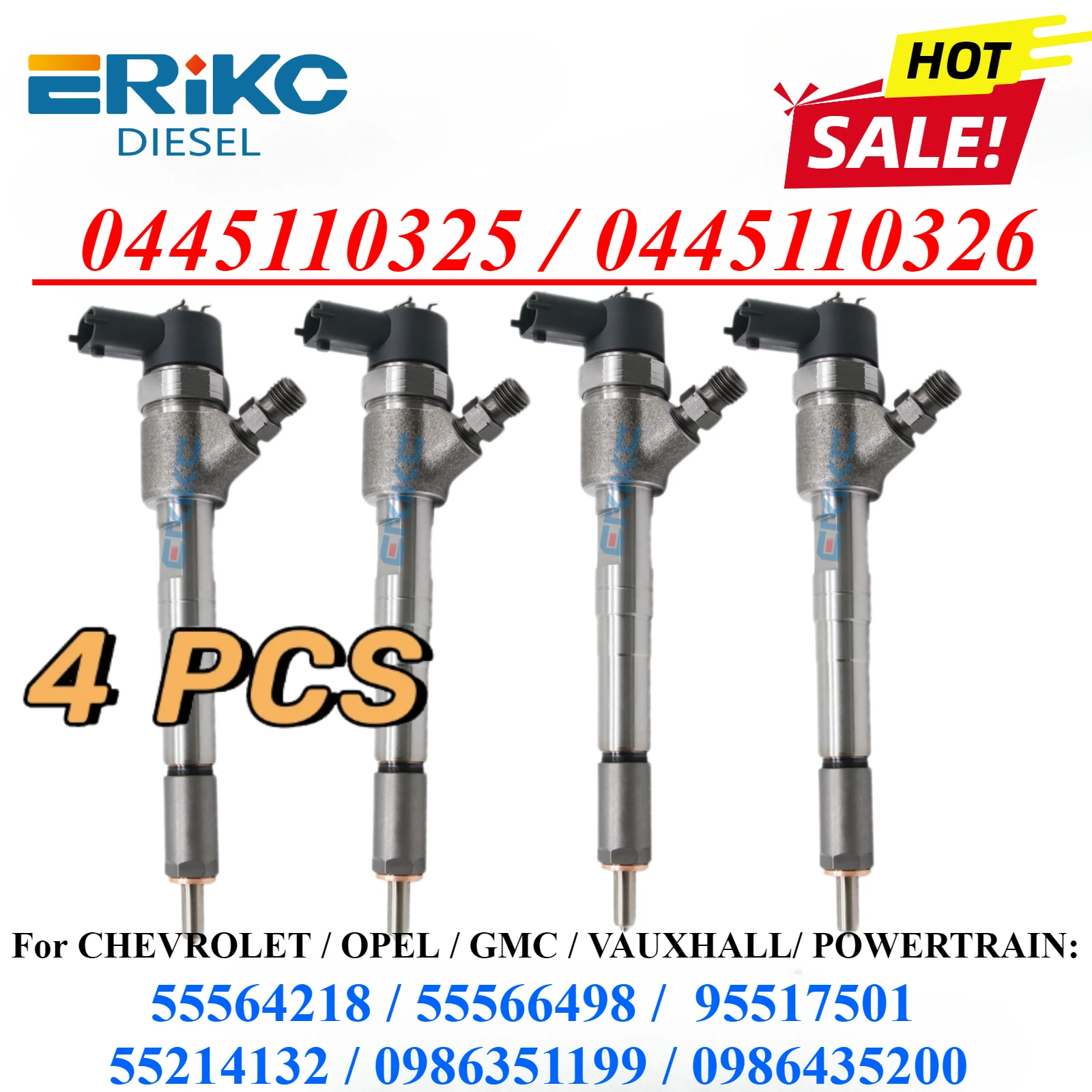 4PCS 0445110326  0445110325 Common Rail Injector 0986435200 0986351199 for Bosch GMC CHEVROLET OPEL VAUXHALL 55566498 93195389