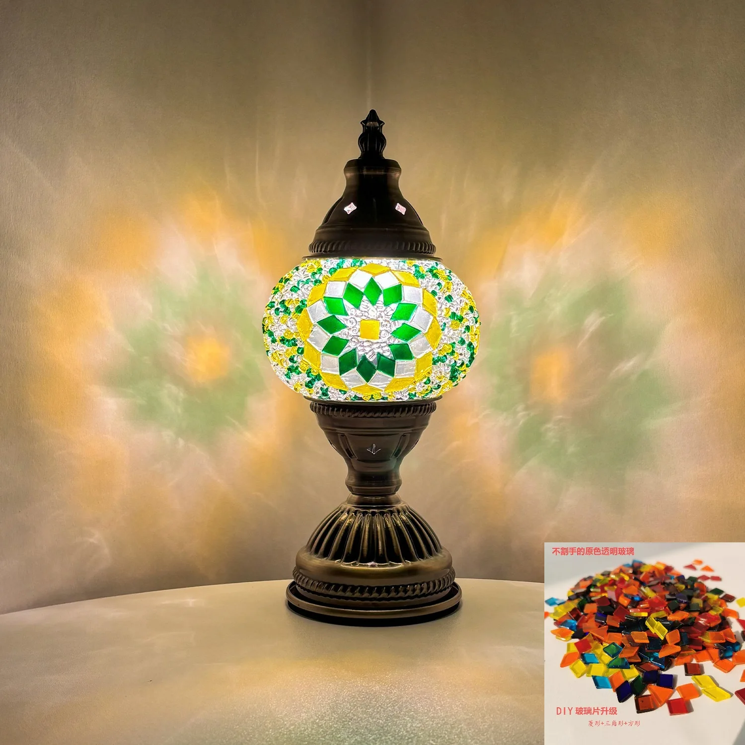 

Турецкая мозаика ручной работы, стеклянная настольная лампа, материал, посылка, групповое здание родителей и детей, подарки, прикроватная атмосфера, ночник