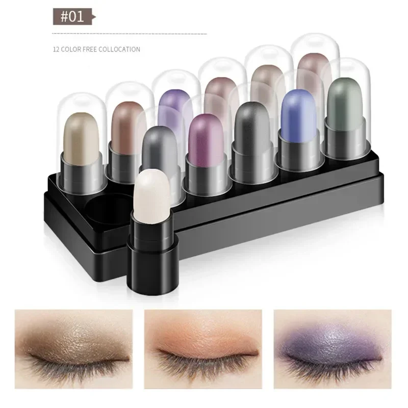 12 Colors Eyeshadow Pencil Set Waterproof Long Lasting Glitter Shimmer Eye Shadow Pen Highlighter Stick Lying Silkworm Makeup