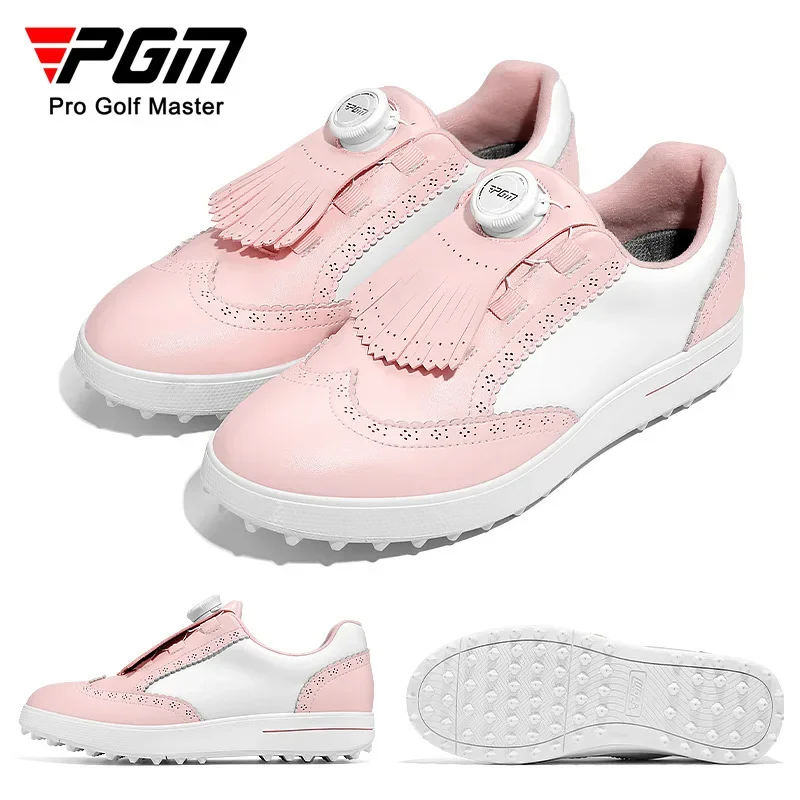 PGM zapatos de golf impermeables para mujer, microfibra antideslizante, perilla de pinchos, cordones de zapatos de golf ligeros, estilo retro británico