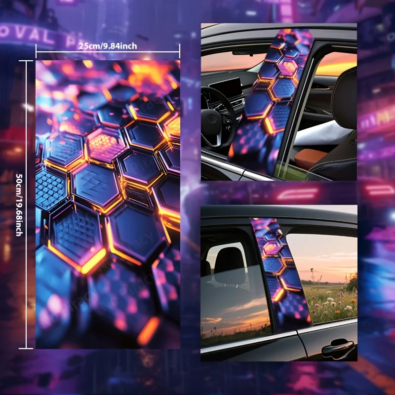 

Pack of 2, Fantasy Crystal Grid Tech Auto Stickers for Glass, Metal, Plastic, Ceramic, Rectangle Semi-Matte