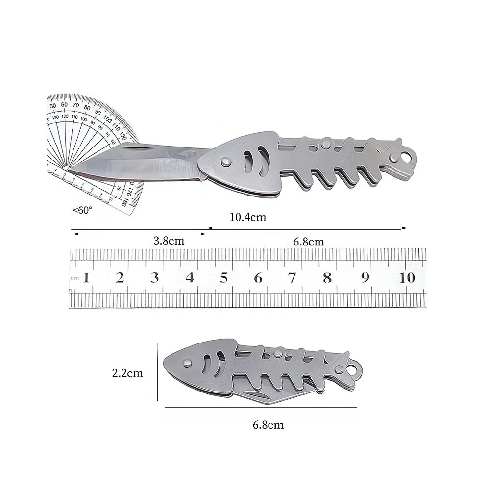 Mini Outdoor Folding Knife Creative Fish Bone Unboxing Portable Pocket Keychain Stainless Steel Tactical EDC Tool Cutter Pendant view 6