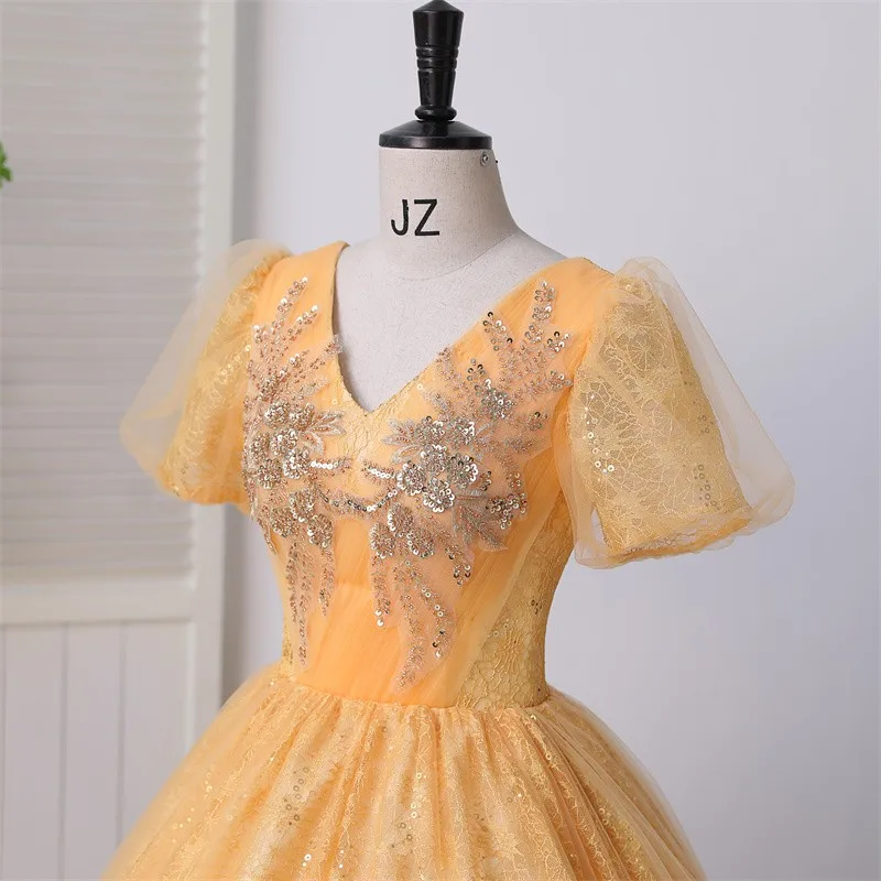 Ashley Gloria 2023 Winter New Quinceanera Dresses Short Sleeve Party Dress Classic V-neck Ball Gown Plus Size