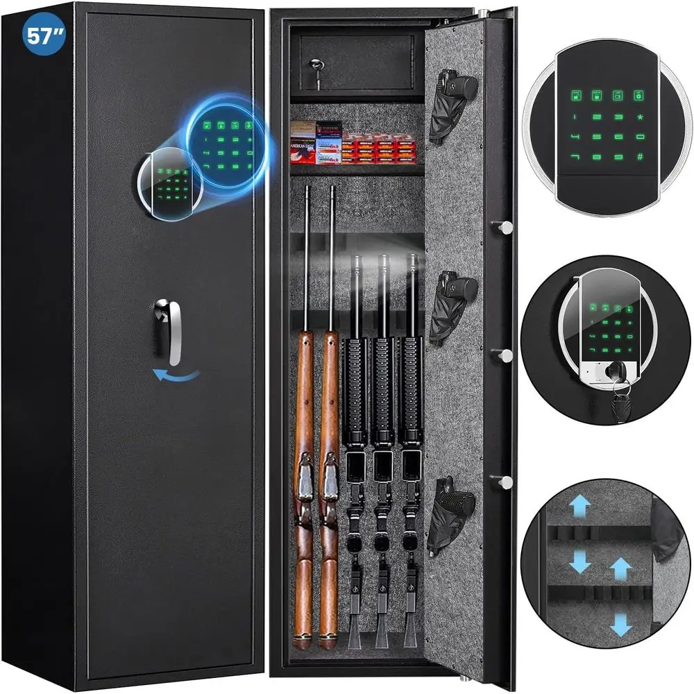 Secure Storage Cabinets for Firearms: Fast Access Electronic Locks with LED Lights, Removable Shelves and Multiple Handgun Compa