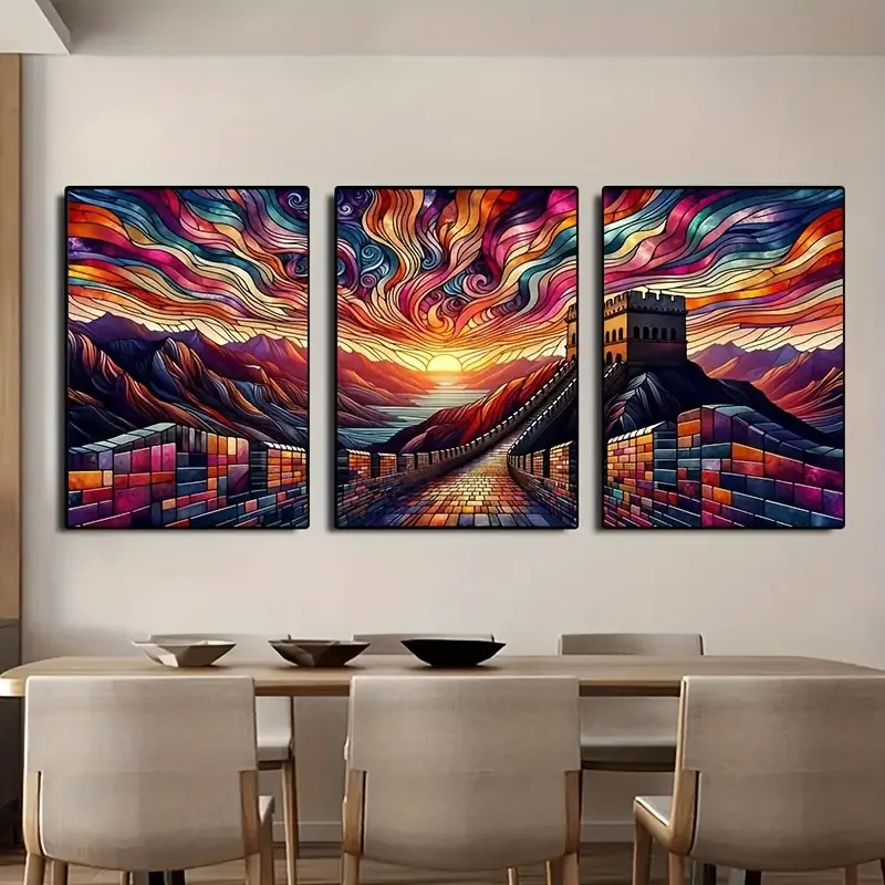 

Colorful Great Wall of China 3Pcs 5D Diy Diamond Painting Rhinestone Of Pictures Full Diamond Mosaic Embroidery Home Decor