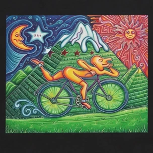 Psychedelic Dream Bicycle Sun Moon Mountain Graphic Tee Men Surreal Art Short Sleeve T Shirt Gift for Art Fans Harajuku Y2k Top