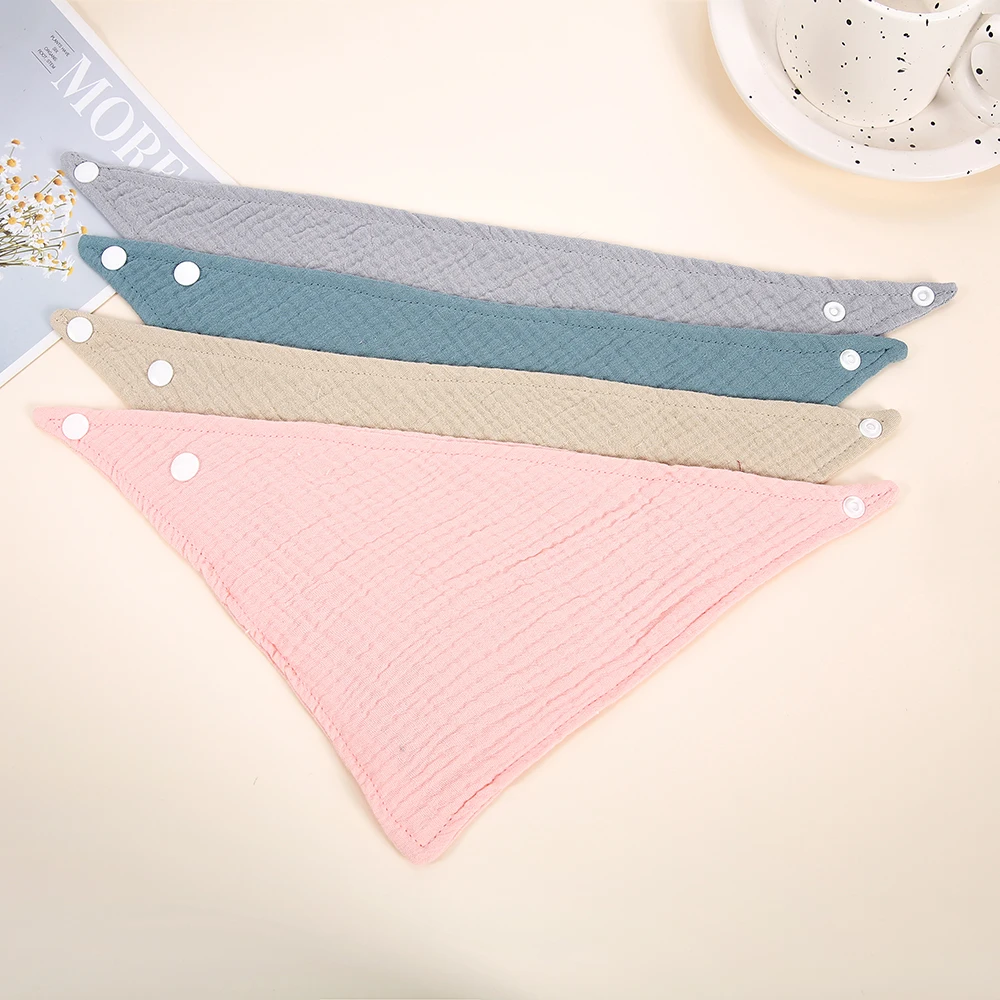 4/Pcs Feeding Drool Bibs Cotton Accessories Newborn Solid Color Bandana Scarf Snap Button Soft Triangle Saliva Towel Baby Bibs