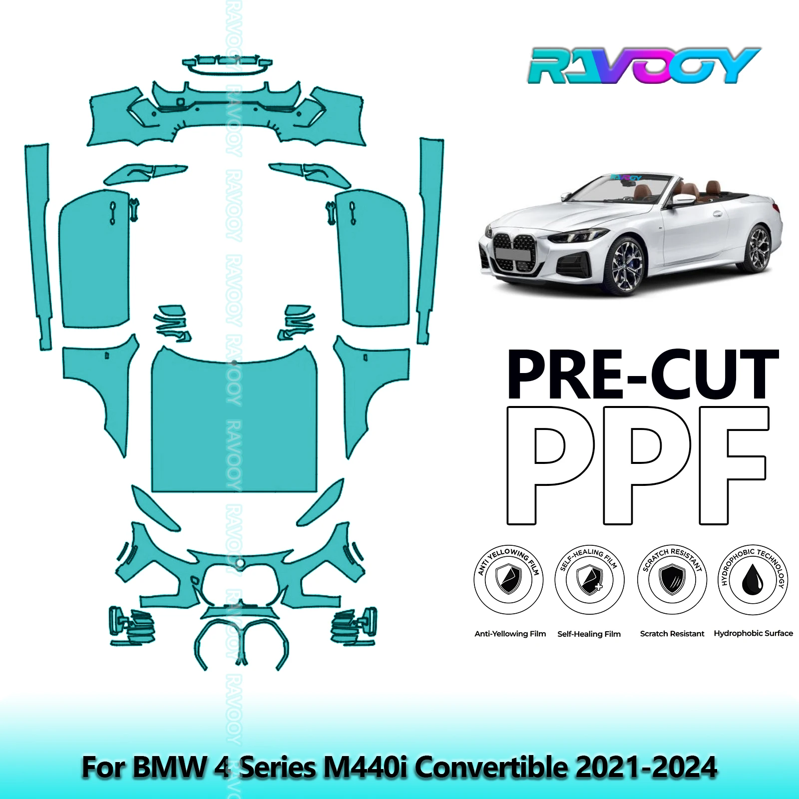 

For BMW 4 Series M440i Convertible 2021-2024 8.5Mil Precut PPF Kit Full Vehicle Paint Protection Film
