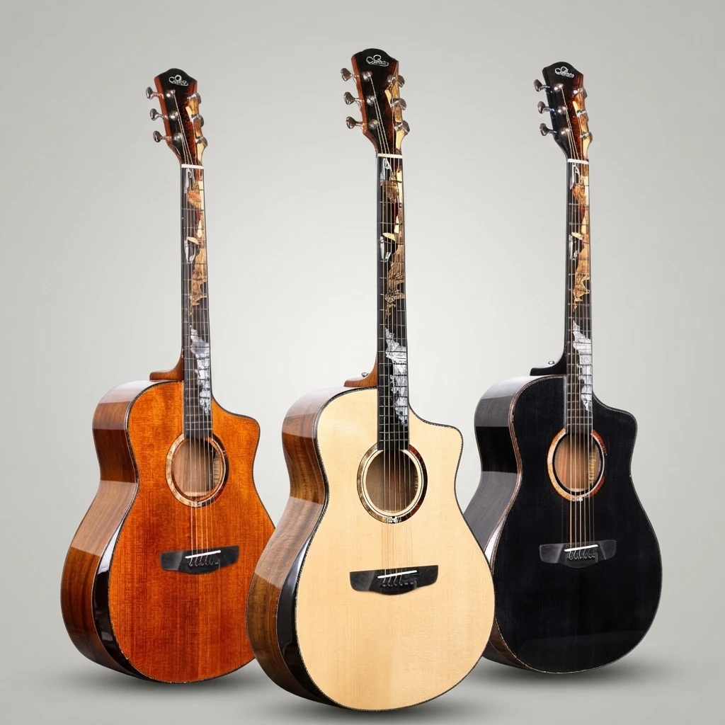 41‑Inch GA Cutaway All‑Solid Acoustic Guitar, Spruce Multi‑Style Inlay Vintage Amber Natural Black For Professional Performance