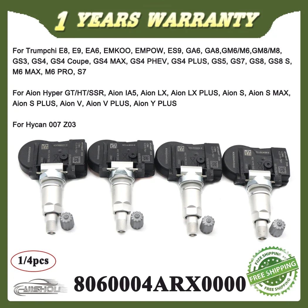 

1/4PCS TPMS Tire Pressure Sensor 8060004ARX0000 For Hycan 007 Z03 For Trumpchi E8 E9 EA6 EMKOO EMPOW For Aion Hyper GT/HT/SSR