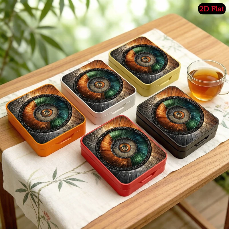 Colorful Glitter Spiral Tunnel Theme Desktop Small Object Organizer Flip Top Tin Box, UV Printed Portable Tinplate Box