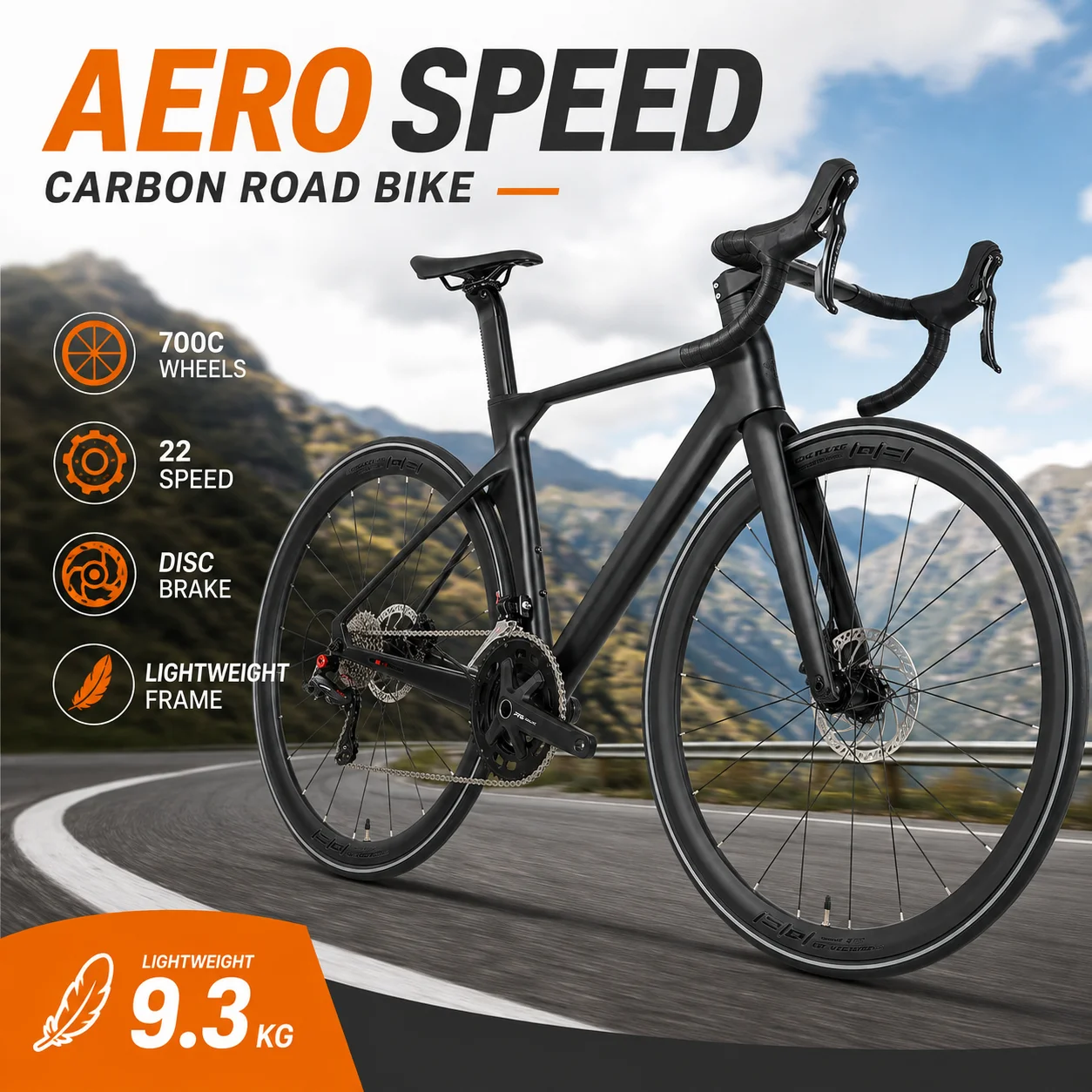R10 Pro Carbon Fiber Road Bike 22 Speed 700C Racing Bicycle Disc Brake Aero Frame Lightweight Racing Cycling Bike for Adults