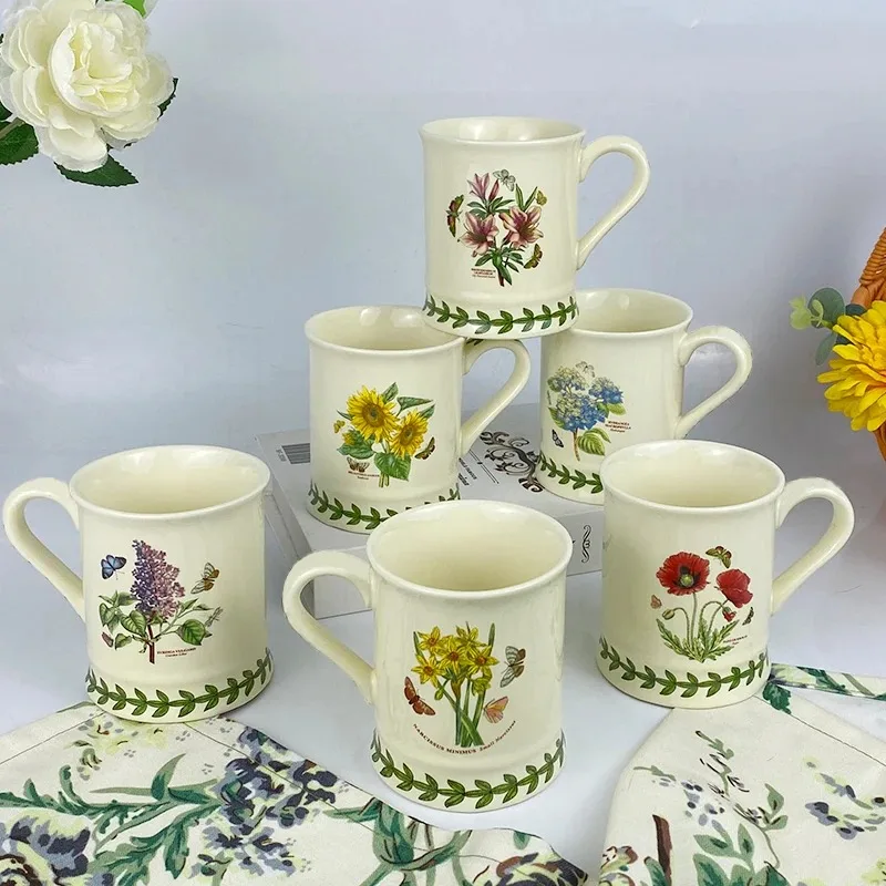 New British ceramic mug plant flower V-shaped water tea coffee European milk cup