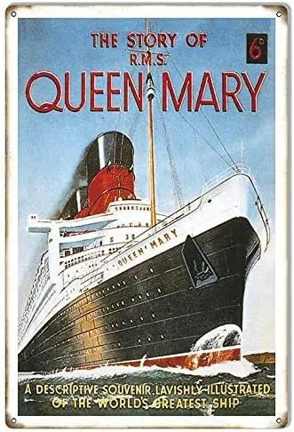 Vintage Tin Sign Queen Mary Greatest Ship Wall Decoration Poster Bar Restaurant Metal Tin Sign 12x8inch sign