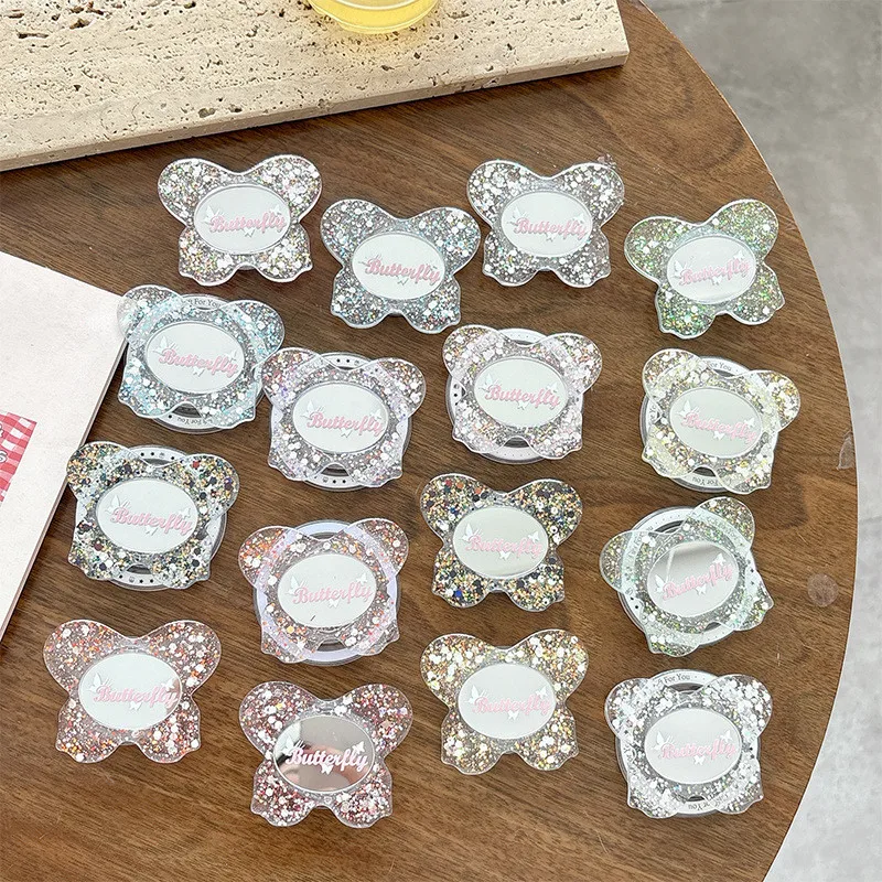 

Блестящая подставка-держатель для телефона в виде бабочки с зеркалом, складной держатель-кольцо INS с воздушной подушкой для iPhone 17 15