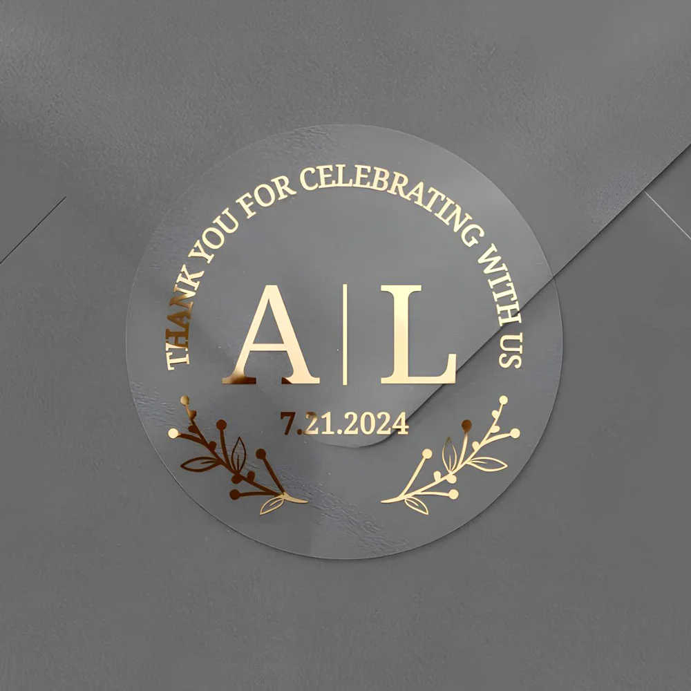 50pcs Transparent Round Stickers Custom Transparent Wedding Stickers Envelope Seal Stickers Personalized Wedding Label Sticker