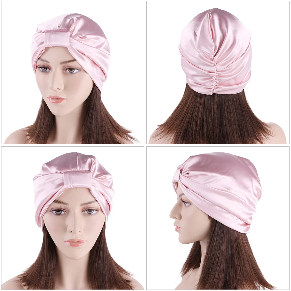 

Satin Turban Hat Sleep Bonnet Hair Wrap Ladies Double Layer Protector Adjustable Head Cover Moisture Retaining