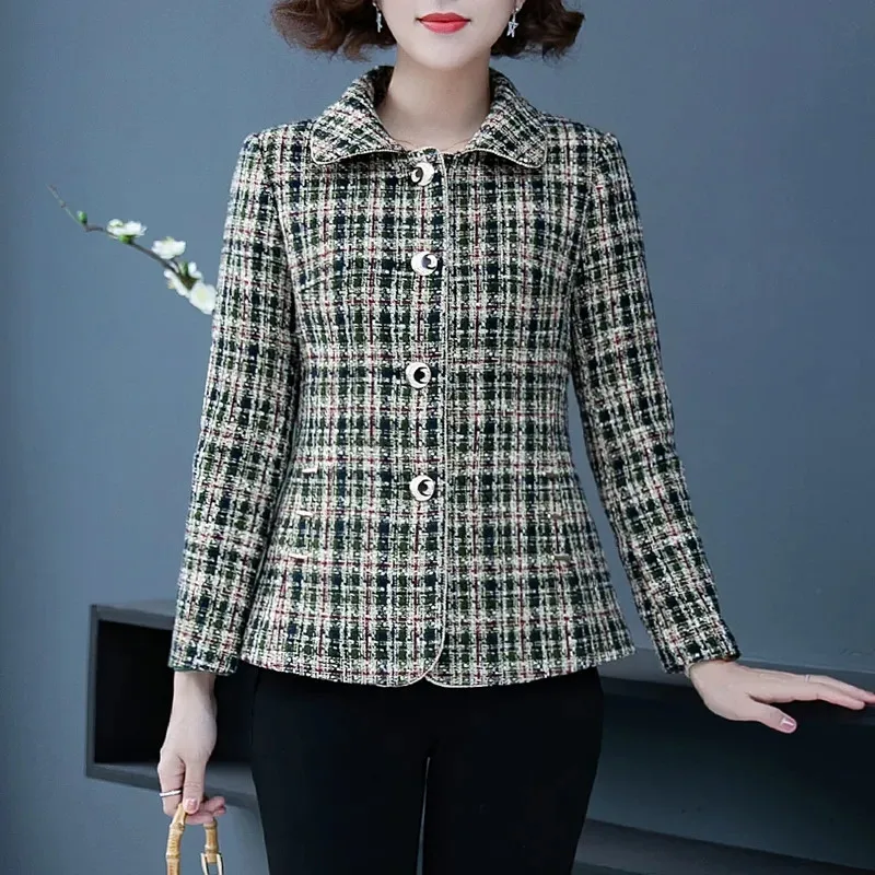 Chaqueta de Tweed para madre, abrigo de mujer de mediana edad, Top de un solo pecho, temperamento Noble, a la moda, novedad de primavera y otoño, 2023