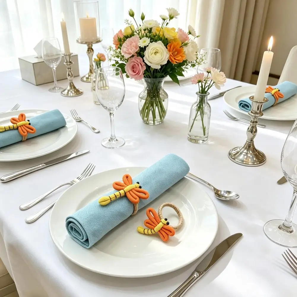 Handwoven Napkin Holders Dragonfly Napkin Rings Set Handmade Rustic Farmhouse Napkin Holders Reusable Dining Table for Home