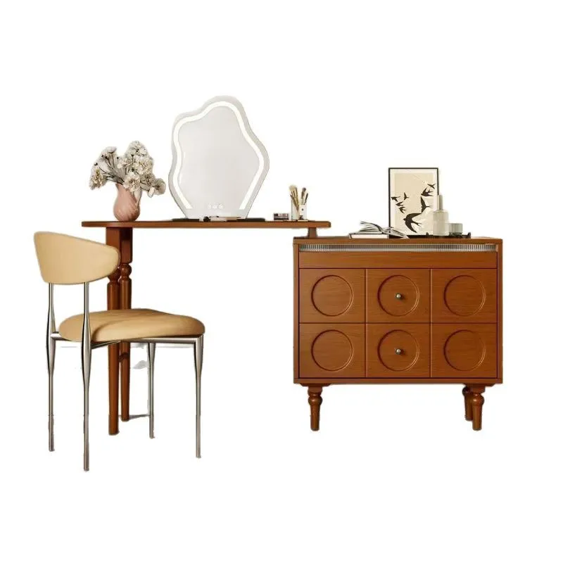 

French retro solid wood dresser chest integrated bedroom high-end boxwood retractable corner makeup table