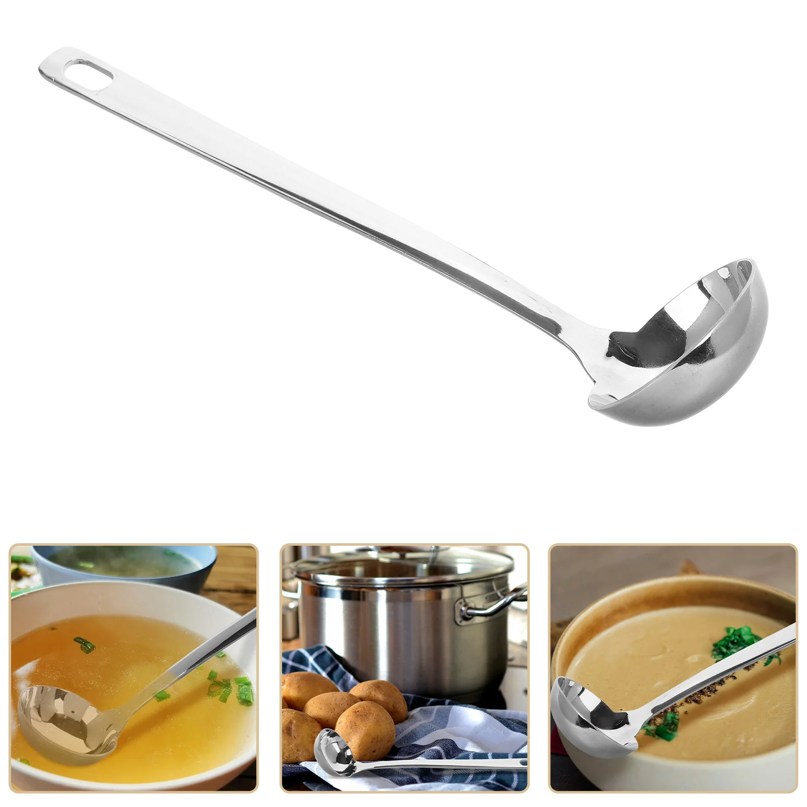 

Hot Pot Stainless Steel Soup Spoon Thick Ladle Long Handle Kitchen Utensil Metal Scoop Cooking Ladle Soup Scoop