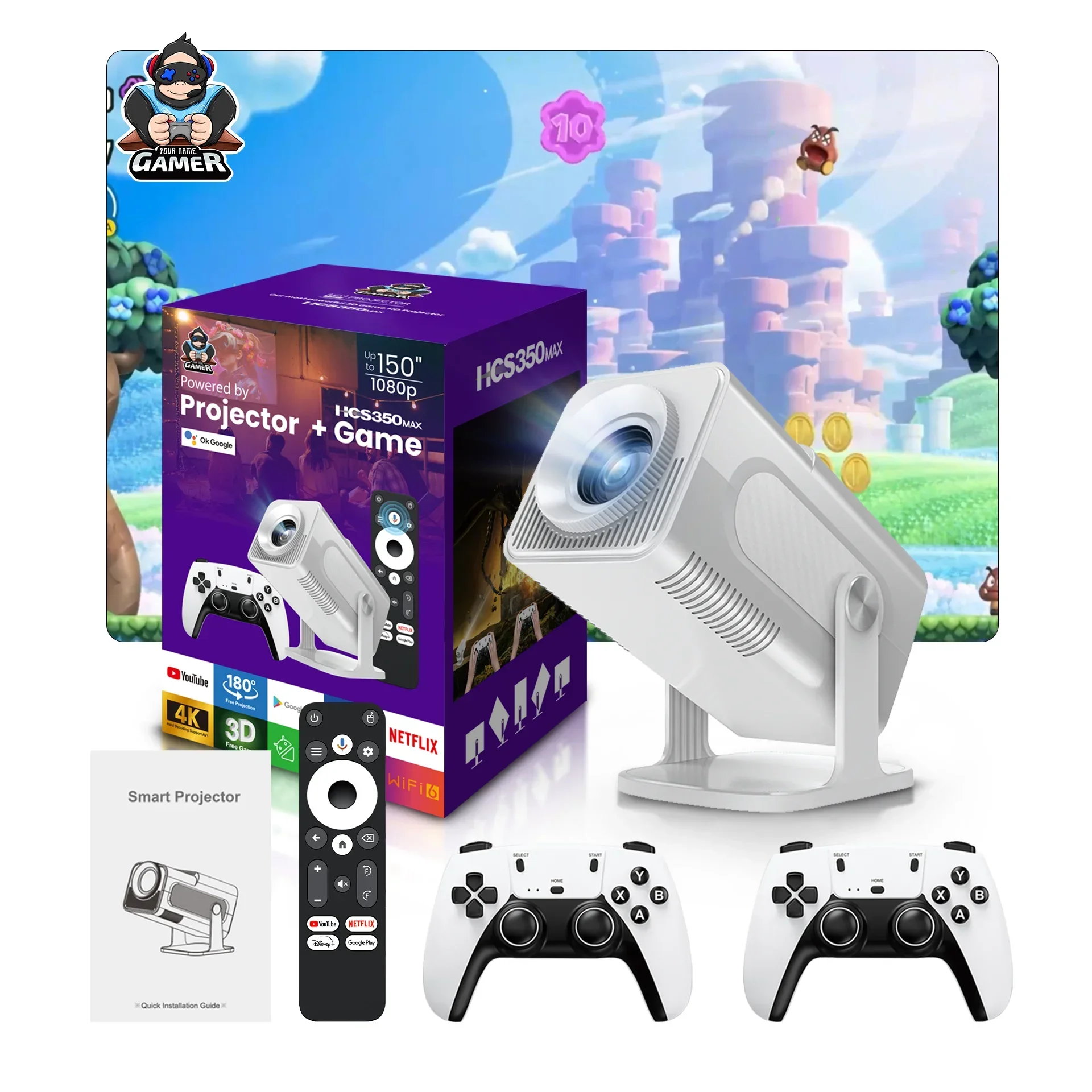 Mini HCS350 MAX Portable HD Video Retro Game Consoles 10000 Android 11 LCD Proyector Video Wifi Wireless Gamepad 3D Home Theater