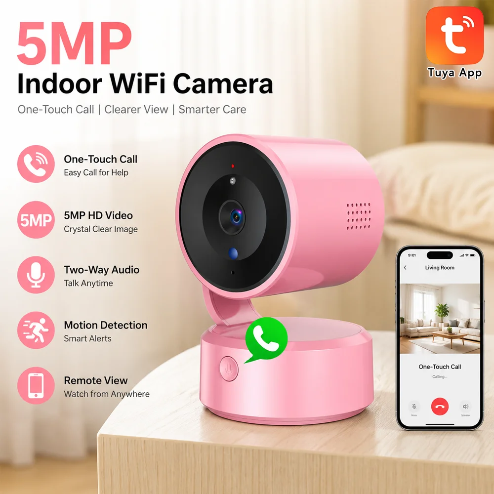 Smart Elderly Home - 5MP Tiya Indoor WiFi Camera One-Touch