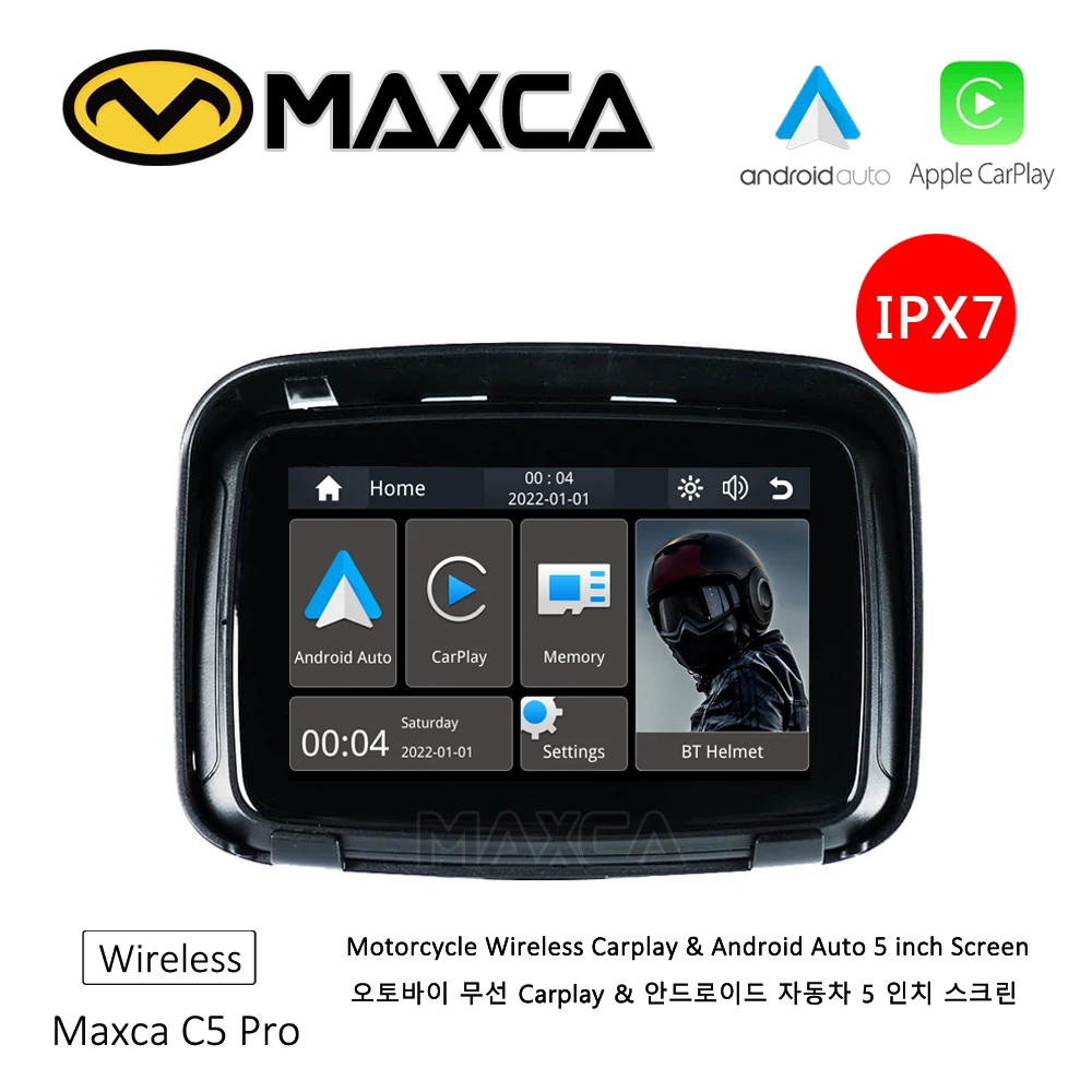 

MAXCA C5 Pro 5-дюймовый мотоцикл Carplay Android Авто экран водонепроницаемый беспроводной Apple Carplay