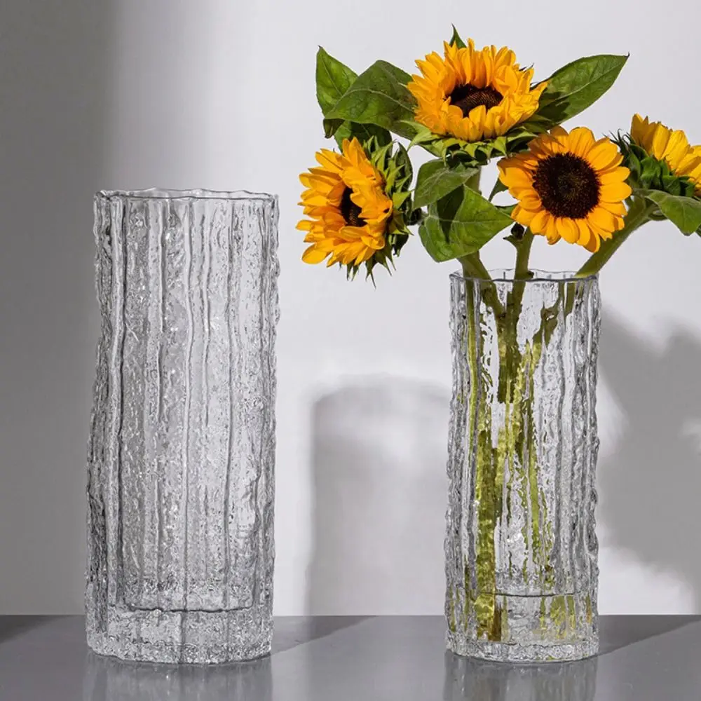 Modern Transparent Glacier Vase Stability Durable Clear Glass Vase Smooth Thickened Bud Vases Bedroom