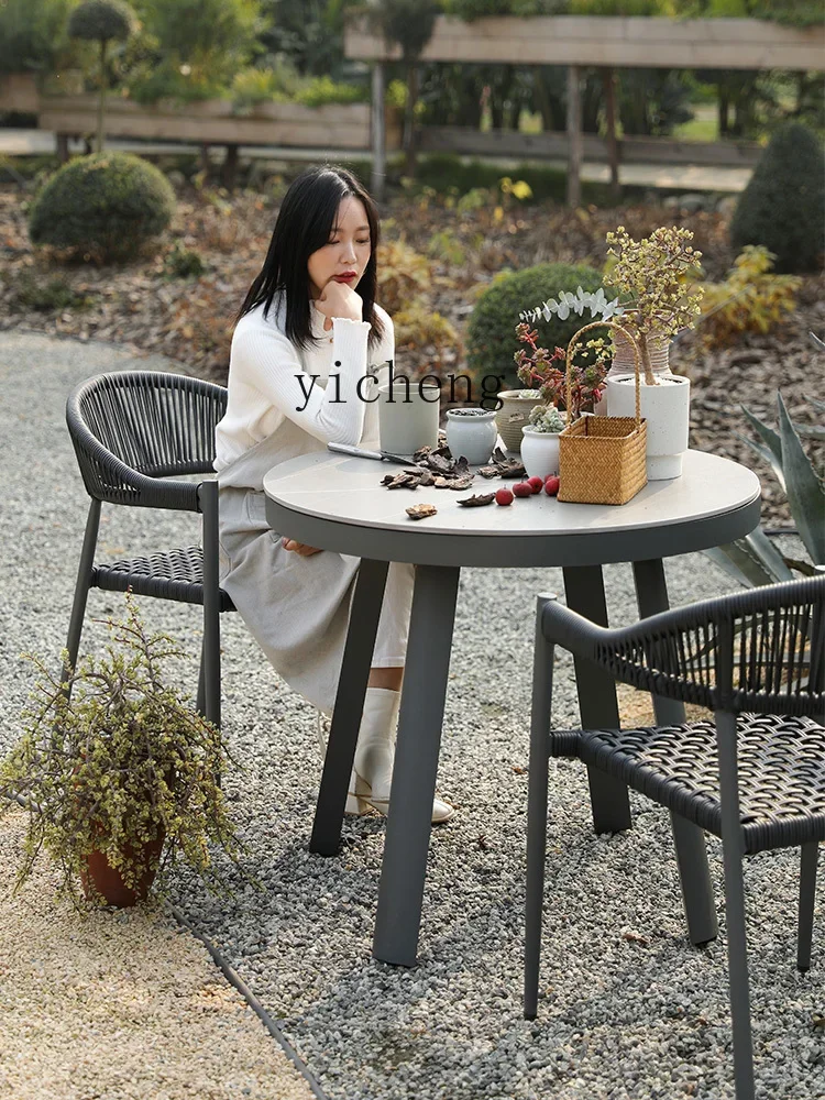 TWR Outdoor Table and Chairs Courtyard Tea Dining Table and Chairs Open-Air Table and Chairs Set