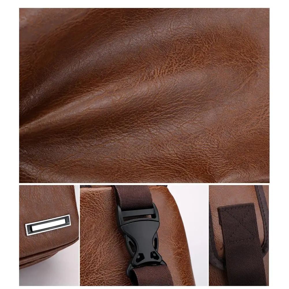Einfache und modische, lässige, einfarbige PU-Multifunktions-Brusttasche mit USB-Ladefunktion und Reißverschluss für Herren, Umhängetasche für den Arbeitsweg – Detail 11