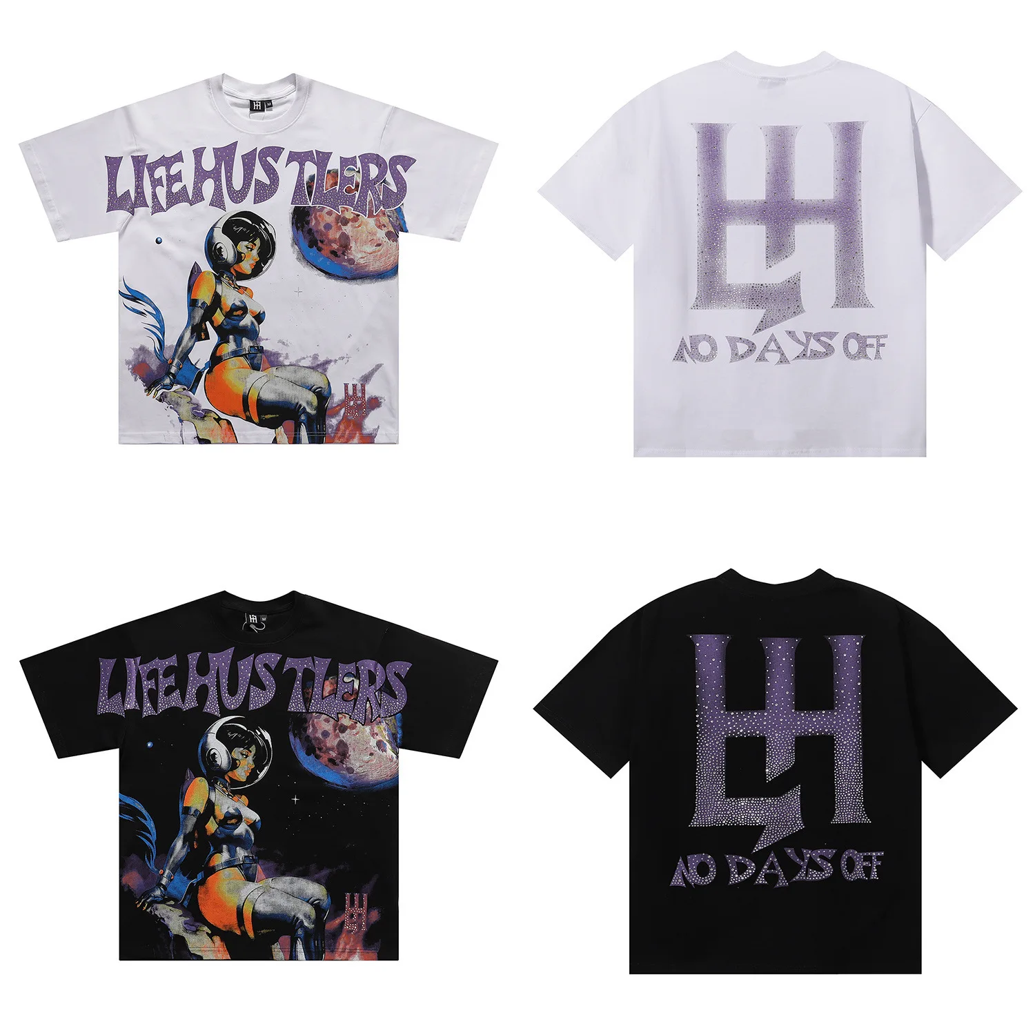 Life Hustlers Sexy Astronaut Print Beaded Short-Sleeved T-Shirt - For Men and Women