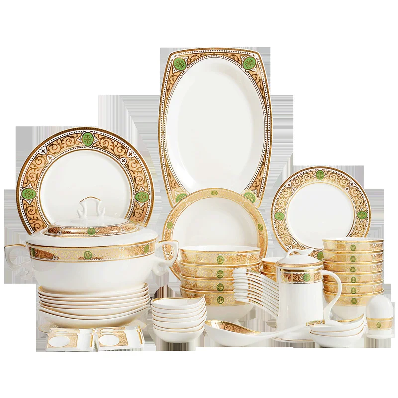 High-grade Three-dimensional Relief Gold 60 Skull Porcelain Tableware Set Bowl Plate Plate Set Ten People Tableware Gift Box