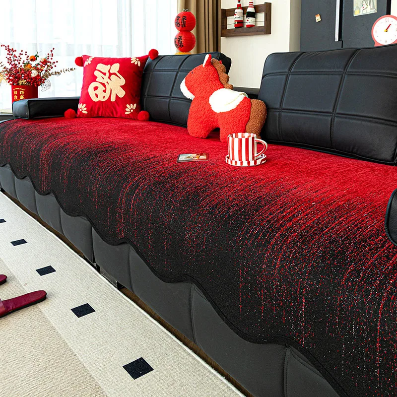 Irregular Striped Gradient Sofa Cover Two-Color Chenille Wear-Resistant Couch Covers High-End Non-Slip Sofa Pad for Four Seasons