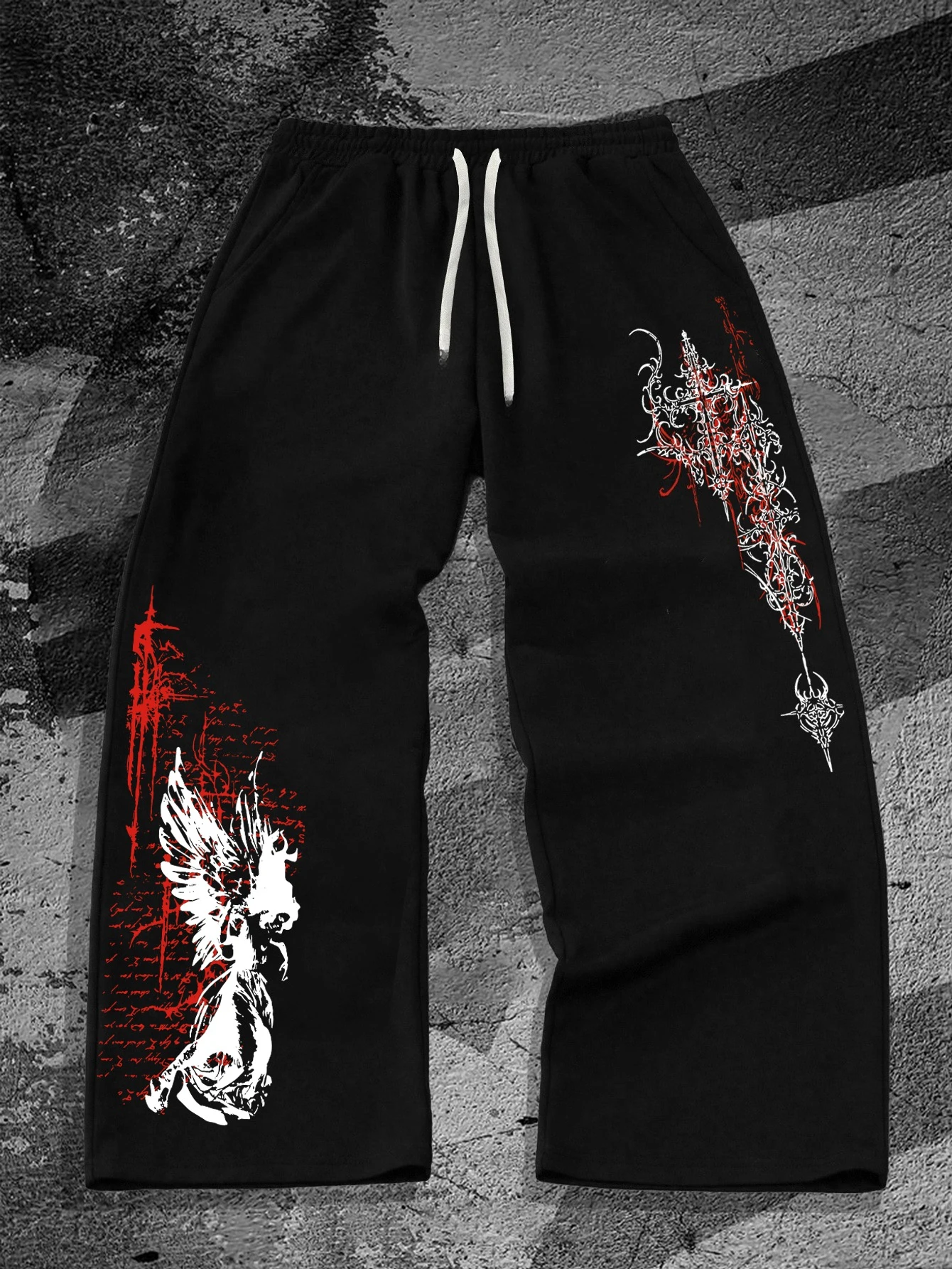 Original Gothic Angel Dark Style Men's Casual Sporty Loose Straight-leg Trousers, Autumn New Style