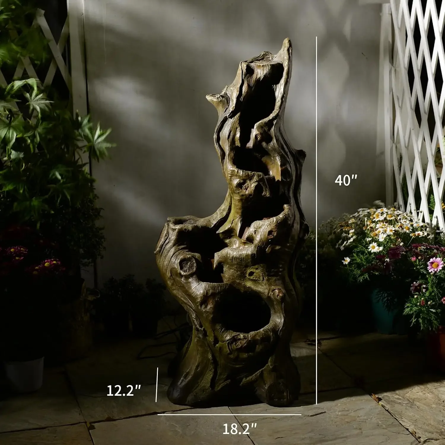 Water Fountain Outdoor 5-Tiers Large Cascading Realistic Tree Trunk Natural Waterfall Outdoor Fountains Resin Imitation Wood wit