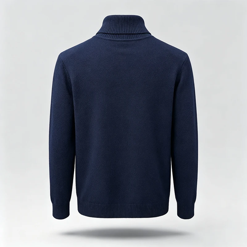 Herren-Strickpullover mit Rollkragen, langen Ärmeln und geripptem Saum und Bündchen, ideal für den urbanen Alltag, den Stadtpendelverkehr, die Freizeit und die kalte Jahreszeit. – Detail 6