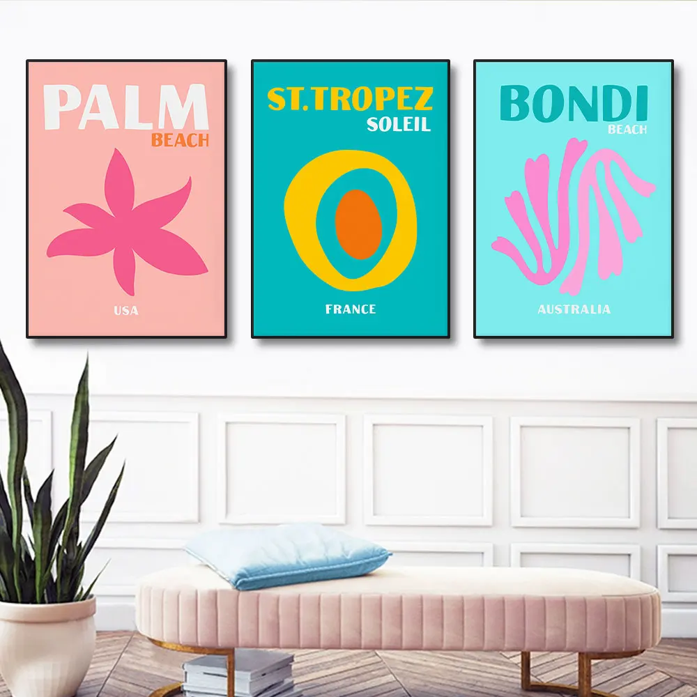 Modern Scenic Travel Mykonos Palm Miami Wall Art Poster Prints Boho Maximalist Style Canvas Painting Picture for Room Home Decor